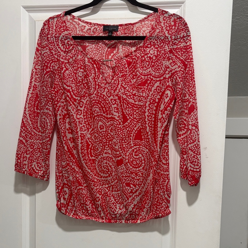 The Limited Red Paisley Print Long Sleeve Top
